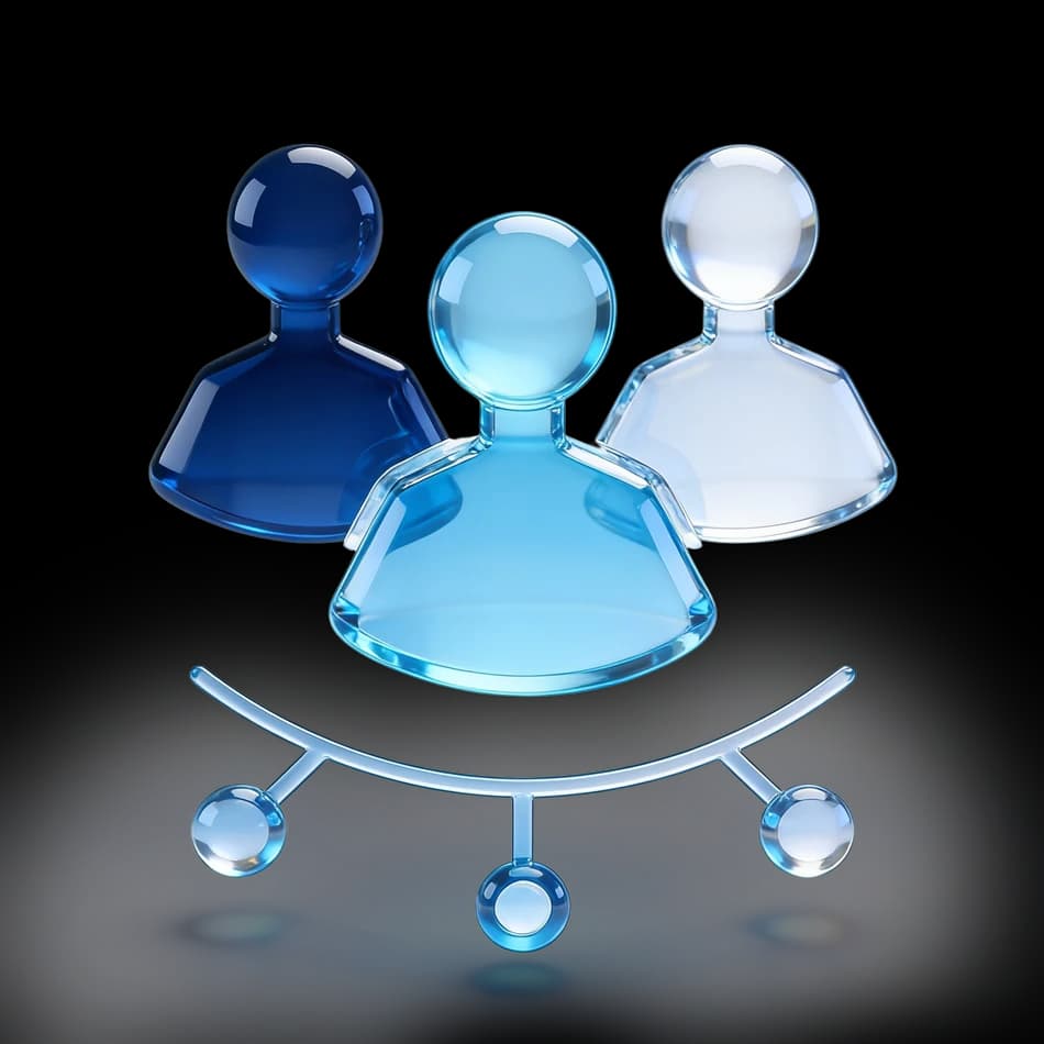A 3D glass network icon depicting client referral structures and multi-tiered partner connections for KIRA's Introducing Broker program.